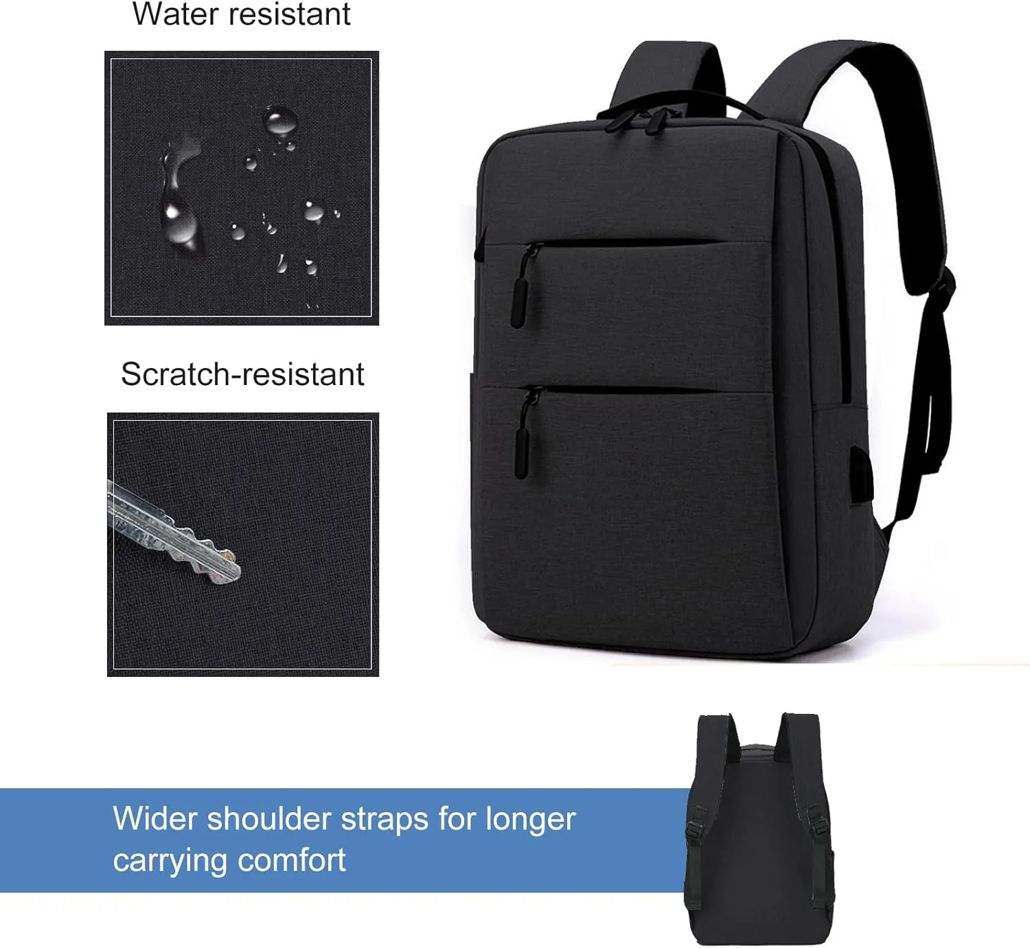 Business Travel Laptop Backpack for Men Women Anti-Theft Rucksack Casual Daypack for Work Carry on bag for weekender (2 zippers, Black)