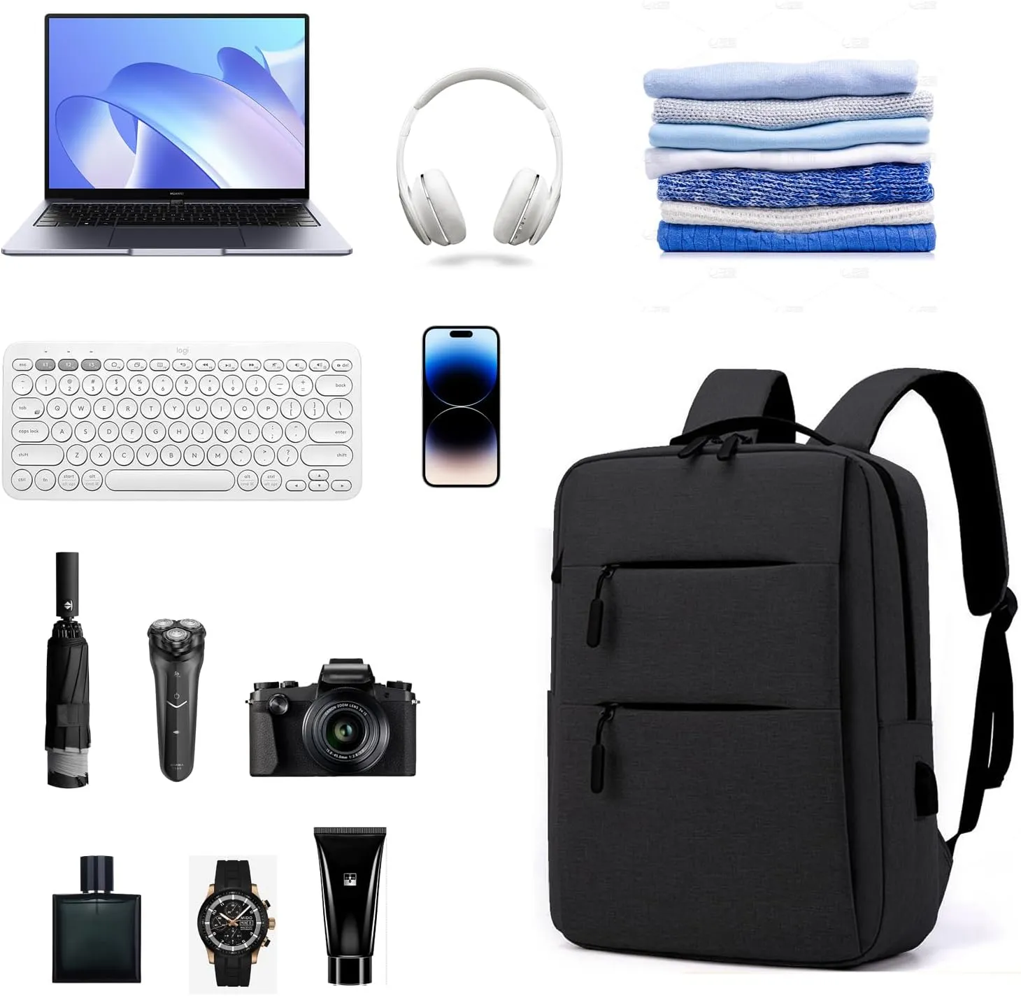 Business Travel Laptop Backpack for Men Women Anti-Theft Rucksack Casual Daypack for Work Carry on bag for weekender (2 zippers, Black)