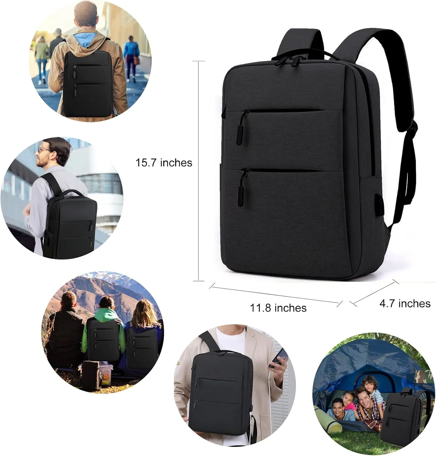 Business Travel Laptop Backpack for Men Women Anti-Theft Rucksack Casual Daypack for Work Carry on bag for weekender (2 zippers, Black)