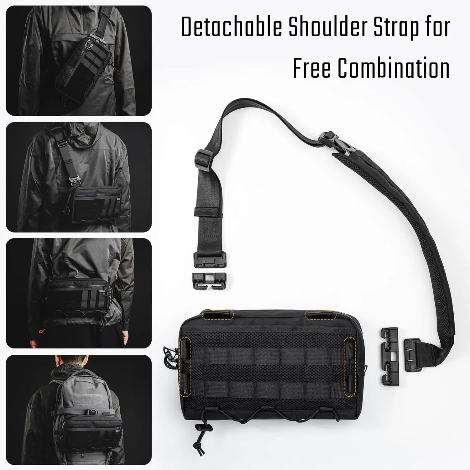 Cache L3 EDC Sling Bag Chest, Lightweight Shoulder Daypack, 500D Nylon, Travel Hiking Concealed Carry, Crossbody Bag, Tactical Backpack, Hiking Ambidextrous Strap Black