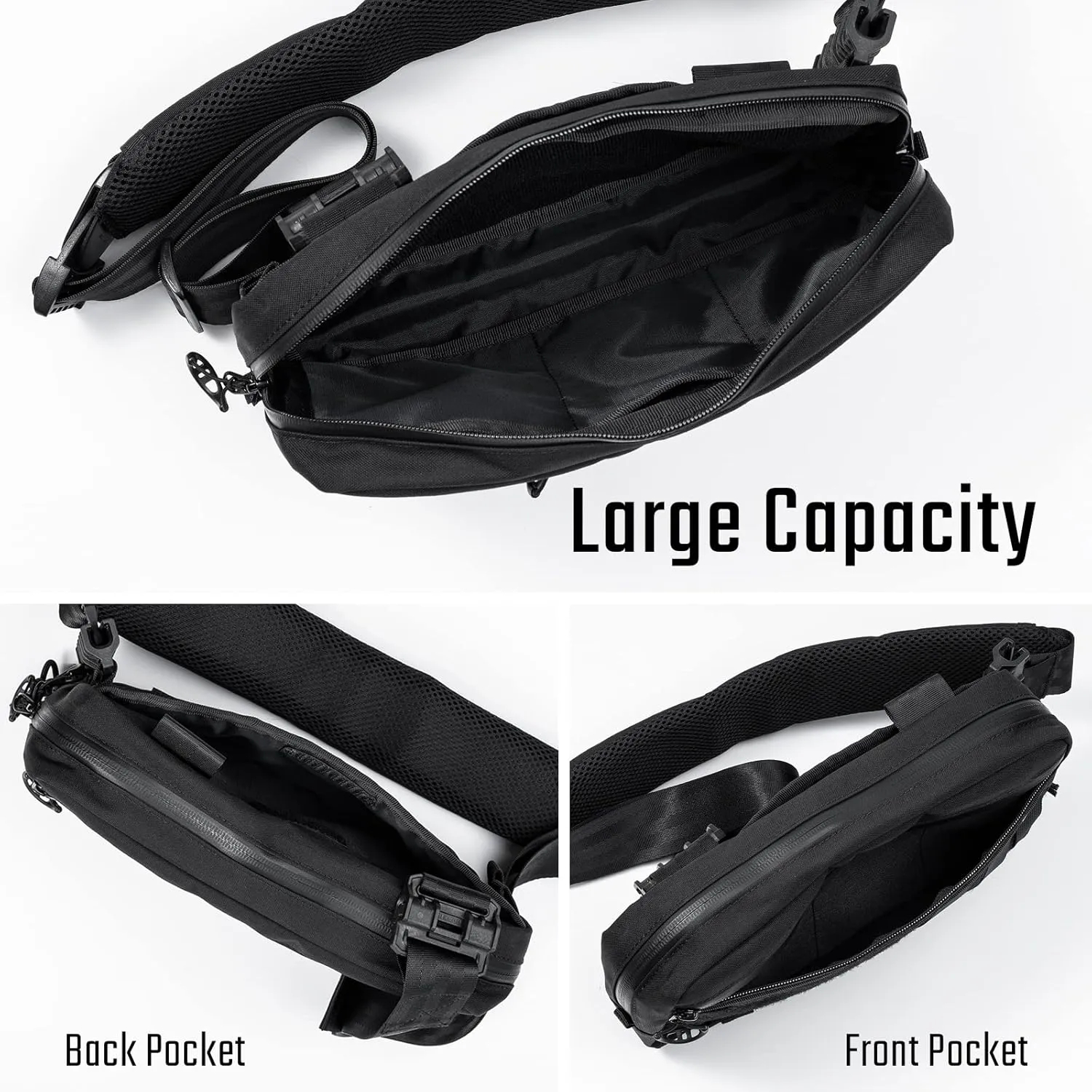 Cache L3 EDC Sling Bag Chest, Lightweight Shoulder Daypack, 500D Nylon, Travel Hiking Concealed Carry, Crossbody Bag, Tactical Backpack, Hiking Ambidextrous Strap Black