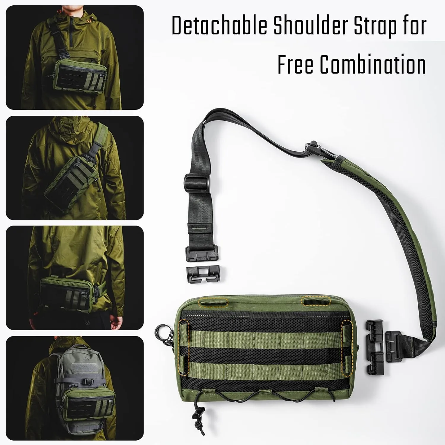 Cache L3 EDC Sling Bag Chest, Lightweight Shoulder Daypack, 500D Nylon, Travel Hiking Concealed Carry,Crossbody Bag, Tactical Backpack, Hiking Ambidextrous Strap Green