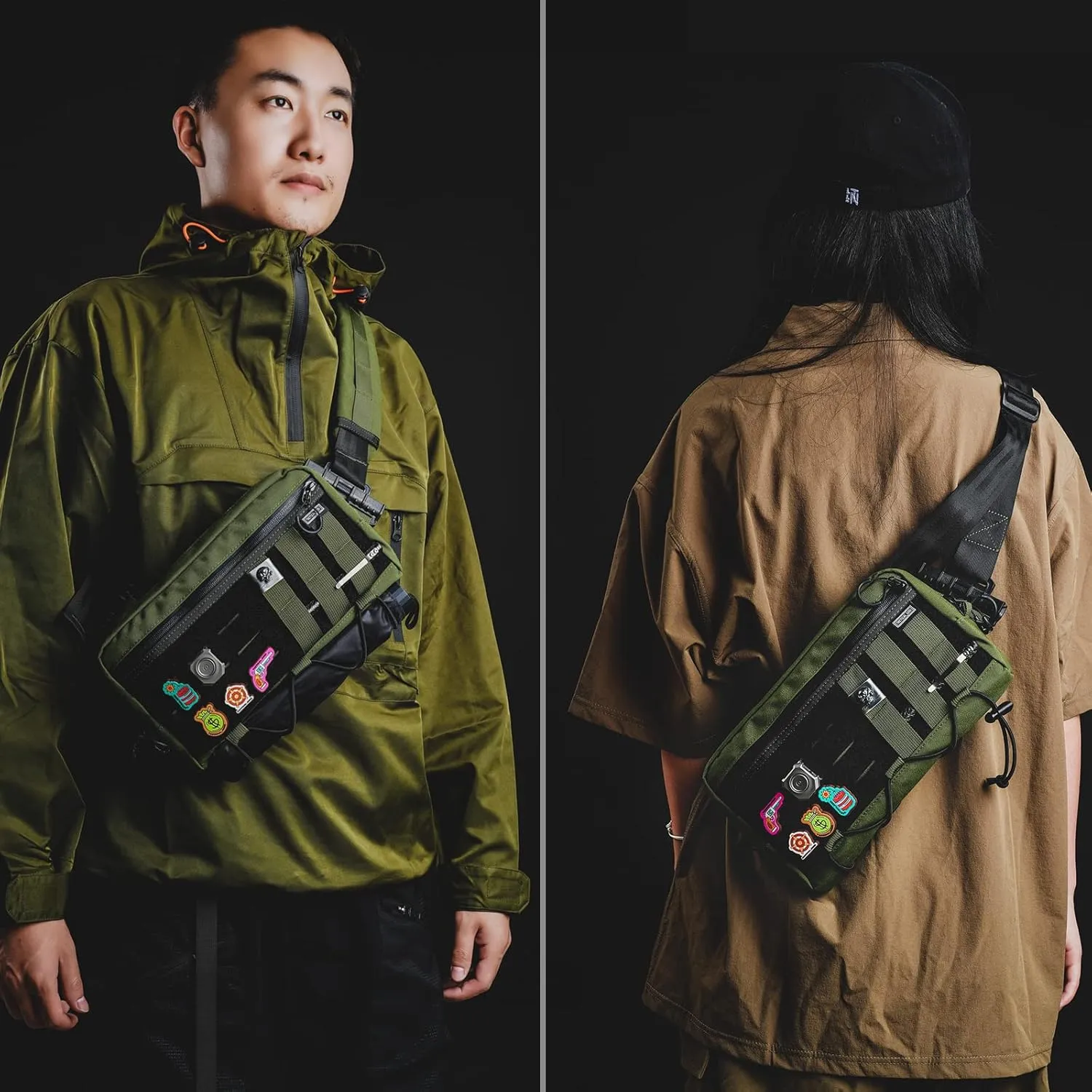 Cache L3 EDC Sling Bag Chest, Lightweight Shoulder Daypack, 500D Nylon, Travel Hiking Concealed Carry,Crossbody Bag, Tactical Backpack, Hiking Ambidextrous Strap Green