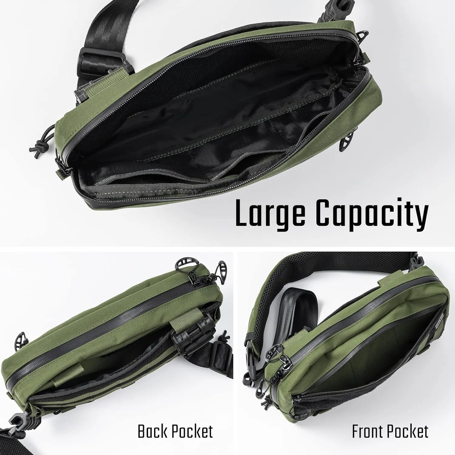 Cache L3 EDC Sling Bag Chest, Lightweight Shoulder Daypack, 500D Nylon, Travel Hiking Concealed Carry,Crossbody Bag, Tactical Backpack, Hiking Ambidextrous Strap Green