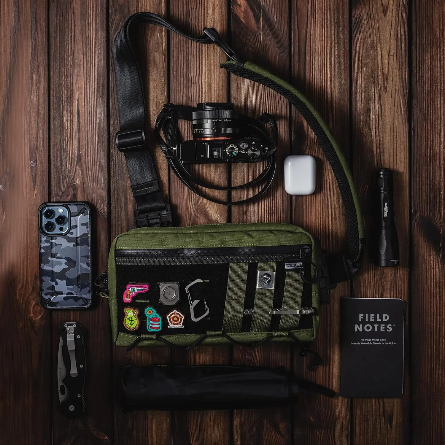 Cache L3 EDC Sling Bag Chest, Lightweight Shoulder Daypack, 500D Nylon, Travel Hiking Concealed Carry,Crossbody Bag, Tactical Backpack, Hiking Ambidextrous Strap Green