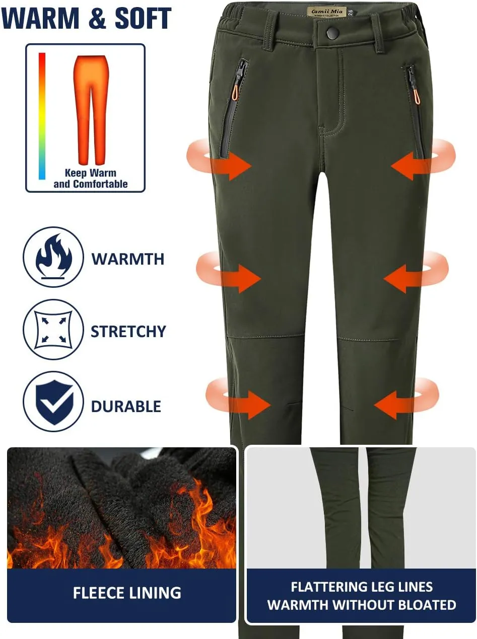 Camii Mia Women's Winter Warm Outdoor Slim Windproof Waterproof Ski Snow Fleece Hiking Pants