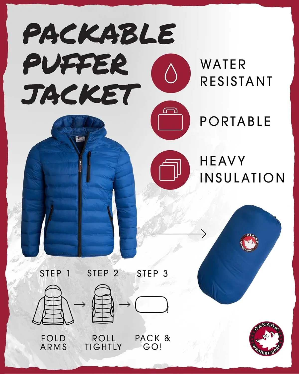 CANADA WEATHER GEAR Mens' Puffer Jacket - Lightweight Packable Bubble Coat, Water Resistant Outerwear Jackets for Men (M-XXL)