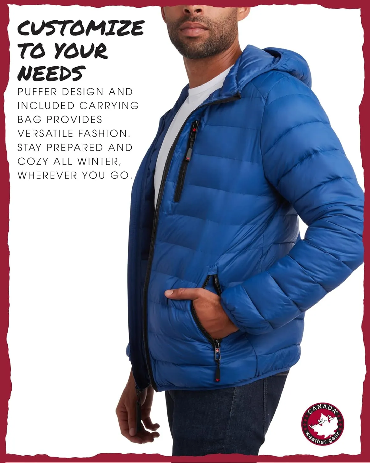 CANADA WEATHER GEAR Mens' Puffer Jacket - Lightweight Packable Bubble Coat, Water Resistant Outerwear Jackets for Men (M-XXL)