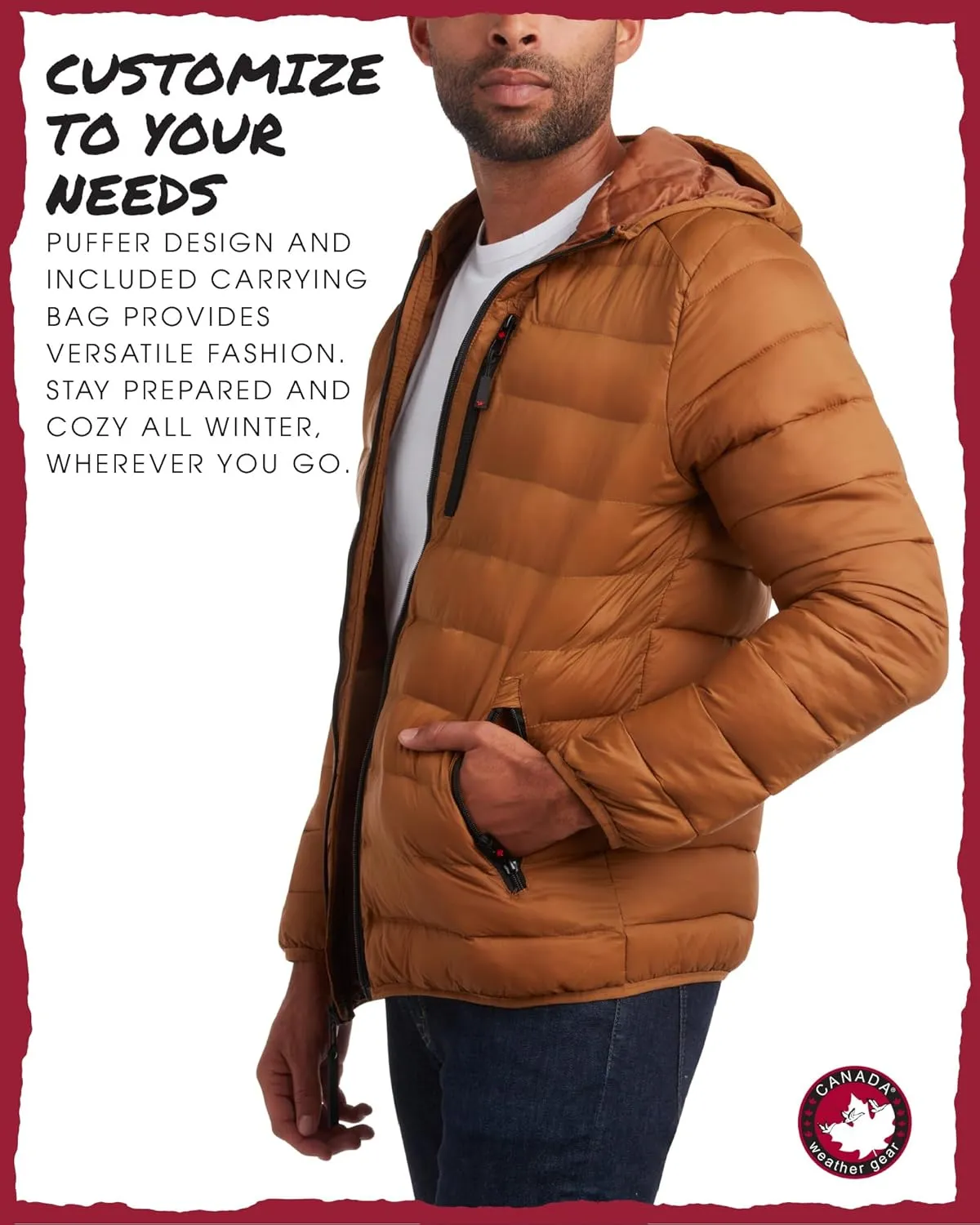 CANADA WEATHER GEAR Mens' Puffer Jacket - Lightweight Packable Bubble Coat, Water Resistant Outerwear Jackets for Men (M-XXL)