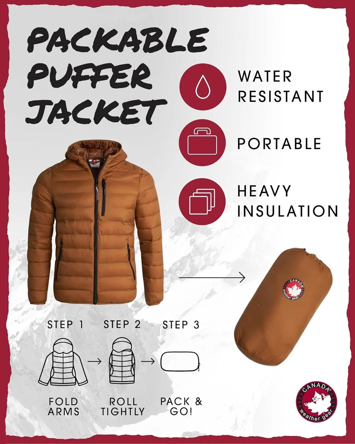 CANADA WEATHER GEAR Mens' Puffer Jacket - Lightweight Packable Bubble Coat, Water Resistant Outerwear Jackets for Men (M-XXL)