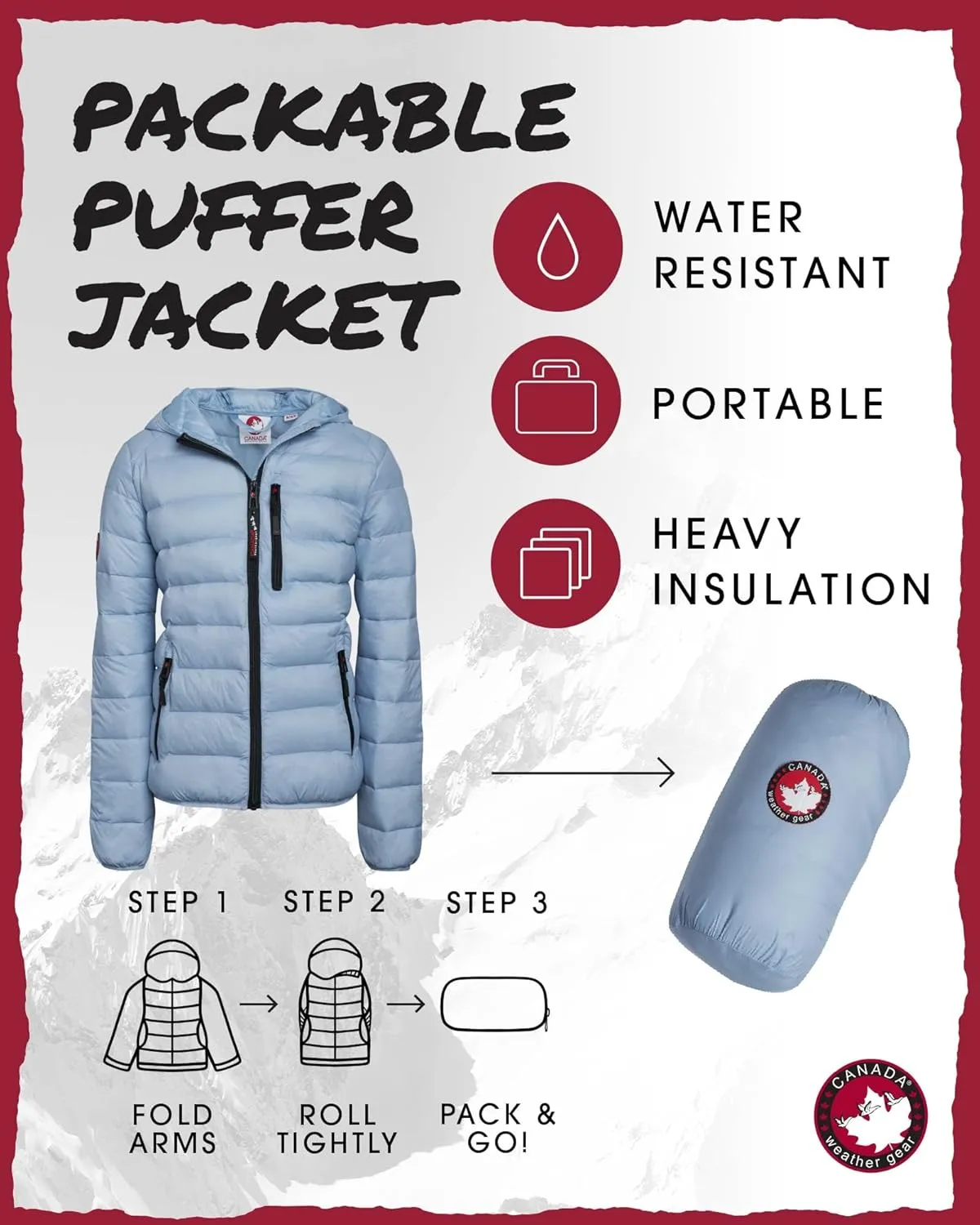 CANADA WEATHER GEAR Women's Puffer Jacket - Packable Bubble Coat, Water Resistant Outerwear Jackets for Women (XXS-M)