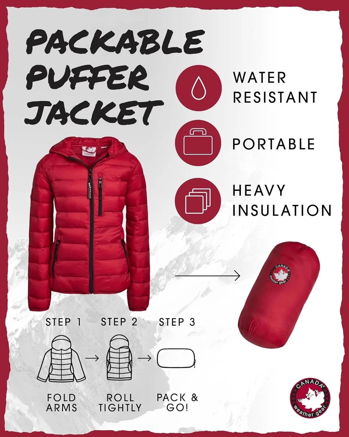 CANADA WEATHER GEAR Women's Puffer Jacket - Packable Bubble Coat, Water Resistant Outerwear Jackets for Women (XXS-M)