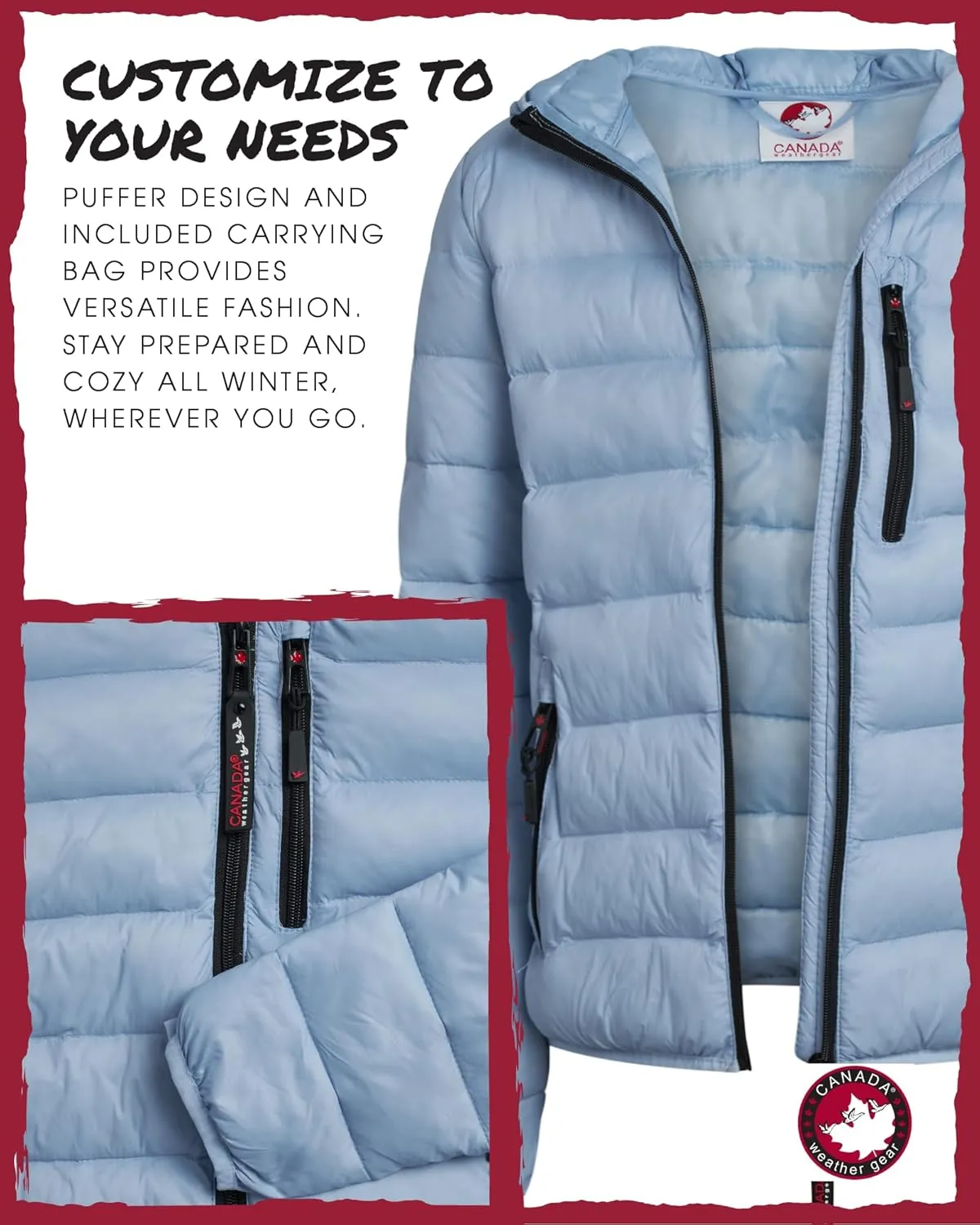 CANADA WEATHER GEAR Women's Puffer Jacket - Packable Bubble Coat, Water Resistant Outerwear Jackets for Women (XXS-M)