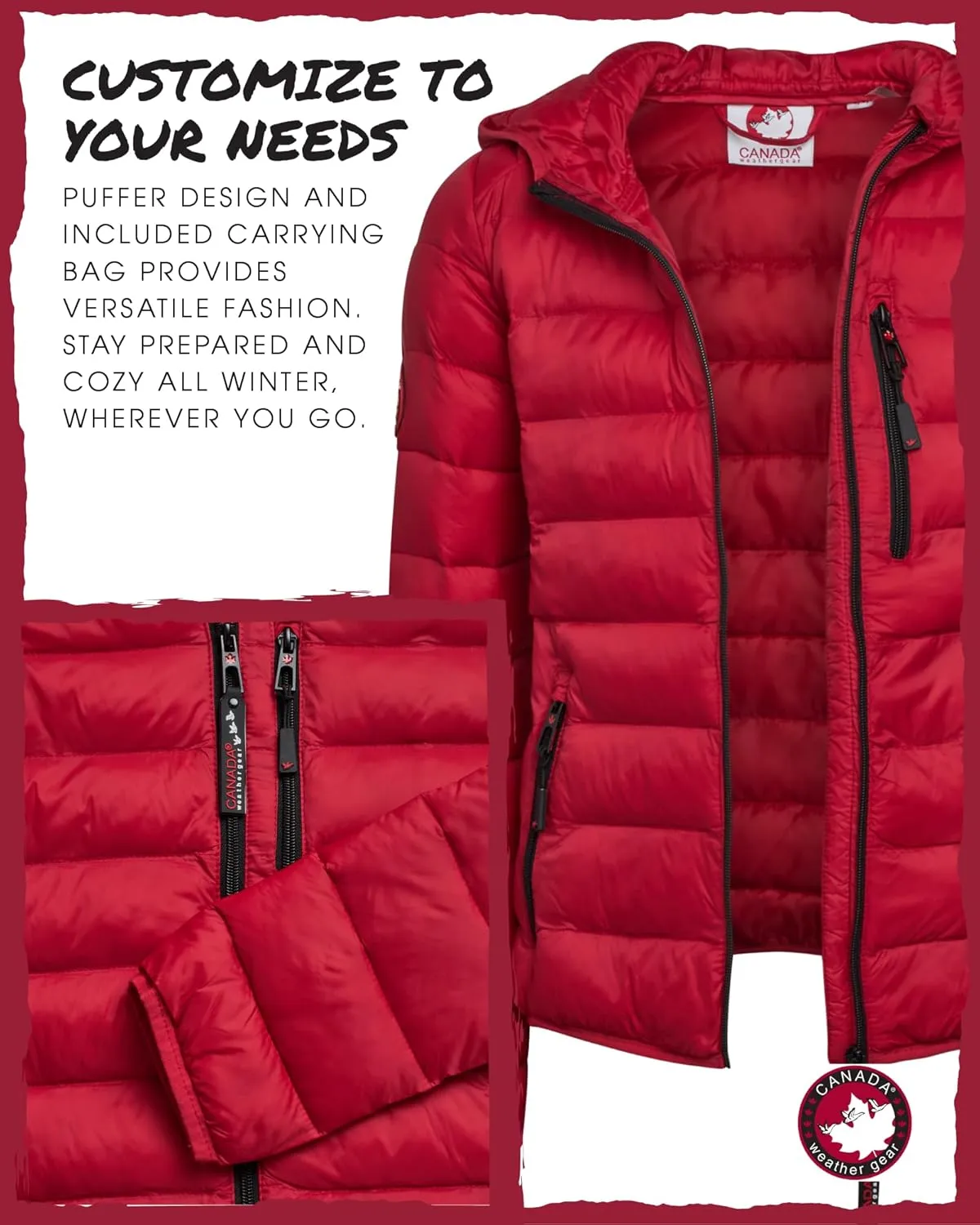 CANADA WEATHER GEAR Women's Puffer Jacket - Packable Bubble Coat, Water Resistant Outerwear Jackets for Women (XXS-M)