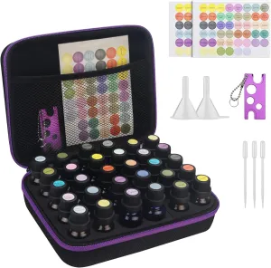 Canboc 30 Essential Oil Storage Holder Organizer Carrying Case - Holds 5ml 10ml 15ml Bottles for Young Living Oils - Travel Bag With Labels & Opener, Black