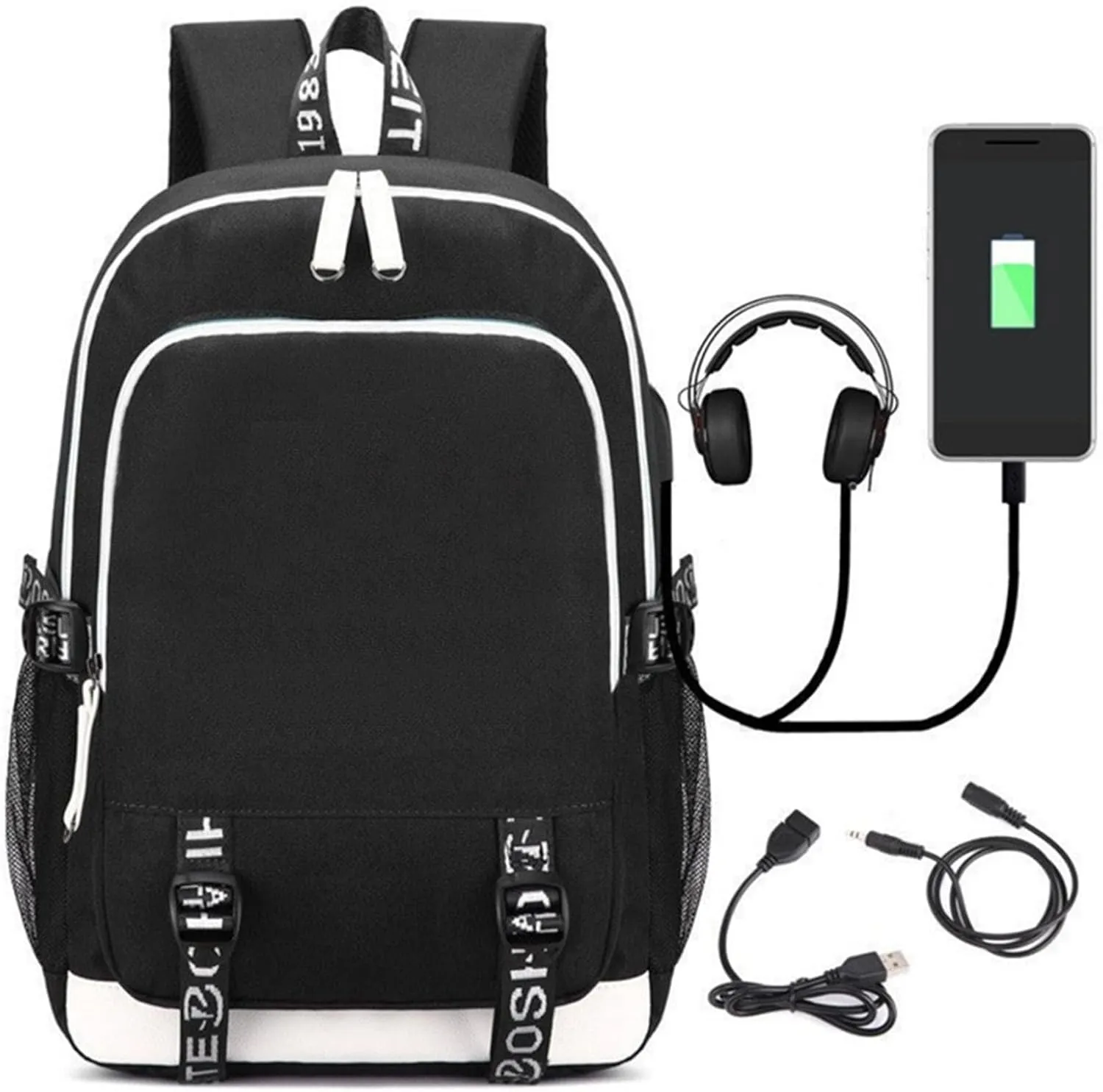 Canvas Casual Backpack Rucksack Daypack Laptop Bag Schoolbag School Bag with USB port 2