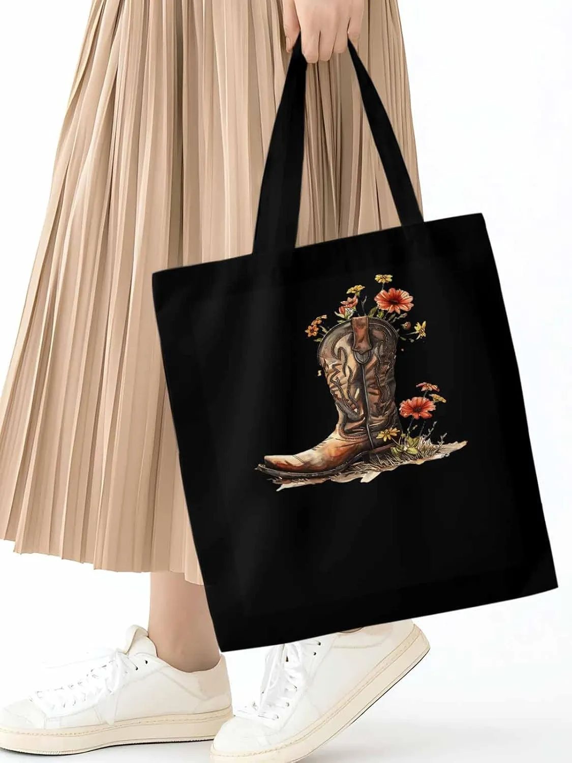 Canvas Tote Bag, Western Aesthetic Canvas Tote Handbags for Women Shoulder Bag Watercolor Floral