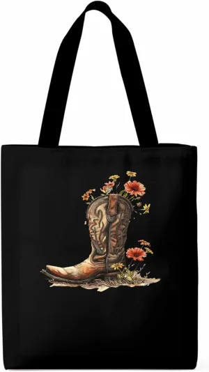 Canvas Tote Bag, Western Aesthetic Canvas Tote Handbags for Women Shoulder Bag Watercolor Floral