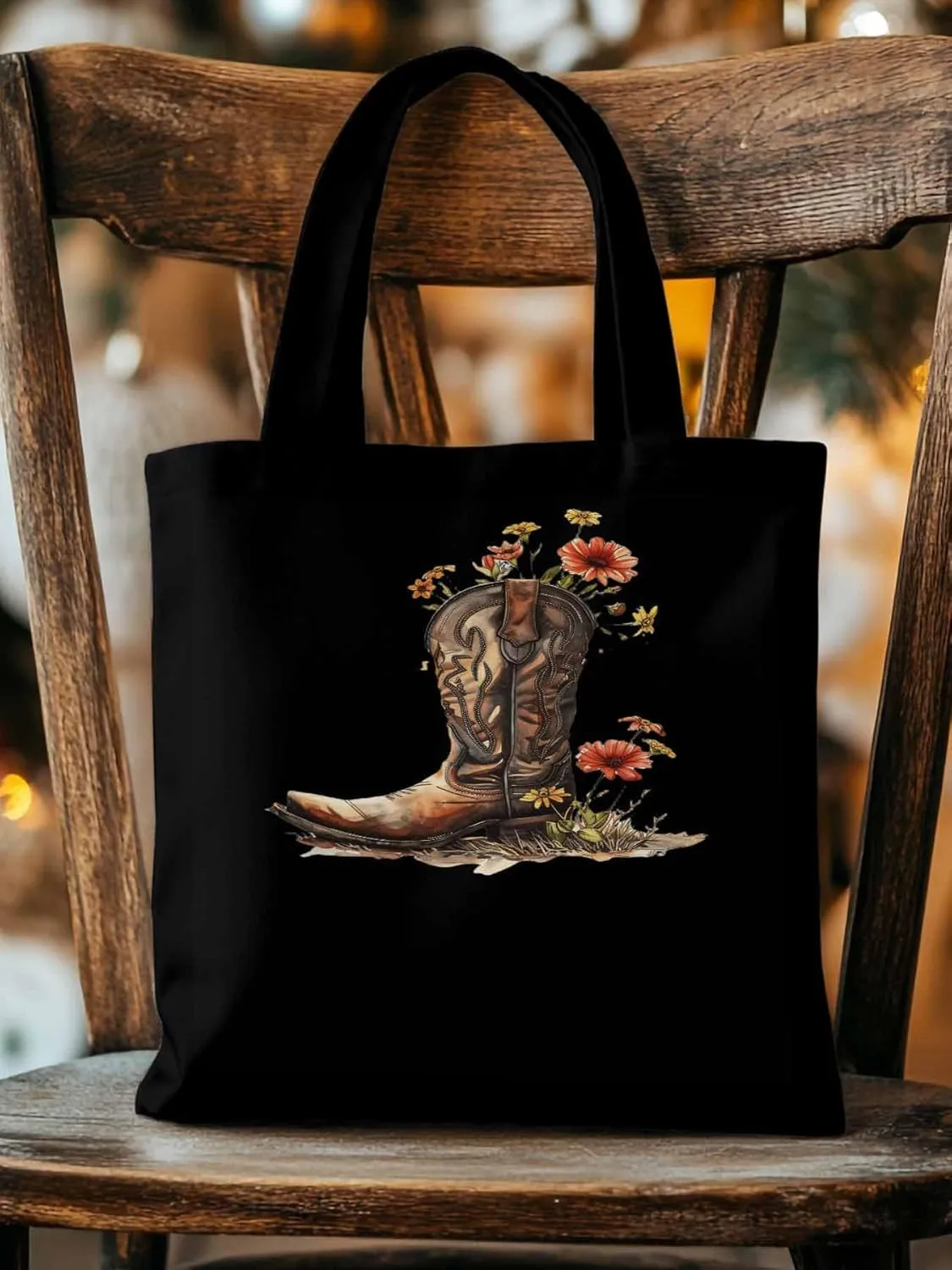 Canvas Tote Bag, Western Aesthetic Canvas Tote Handbags for Women Shoulder Bag Watercolor Floral