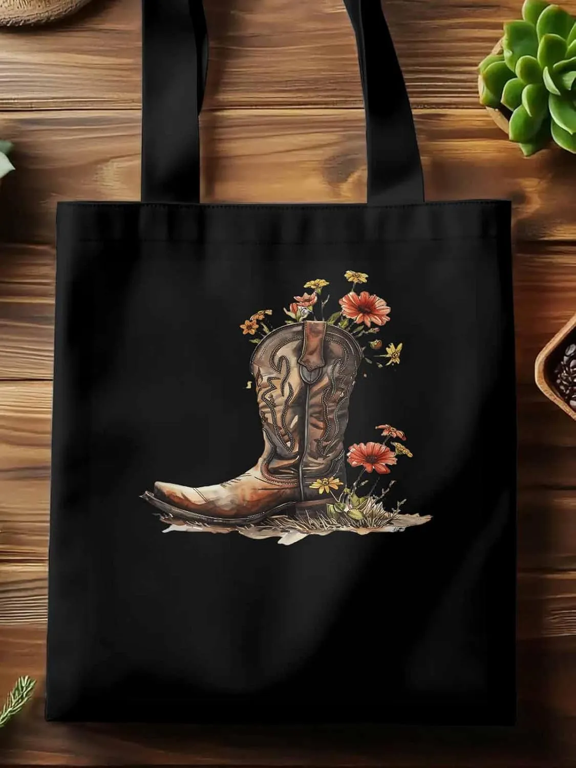 Canvas Tote Bag, Western Aesthetic Canvas Tote Handbags for Women Shoulder Bag Watercolor Floral