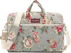 Canvaslove Grey Rose Pattern Waterproof Laptop Shoulder Messenger Bag Case With Rebound Bubble Protection for MacBook Pro 16 inch,LG Gram 16 inch and 15 inch-15.6 inch laptop