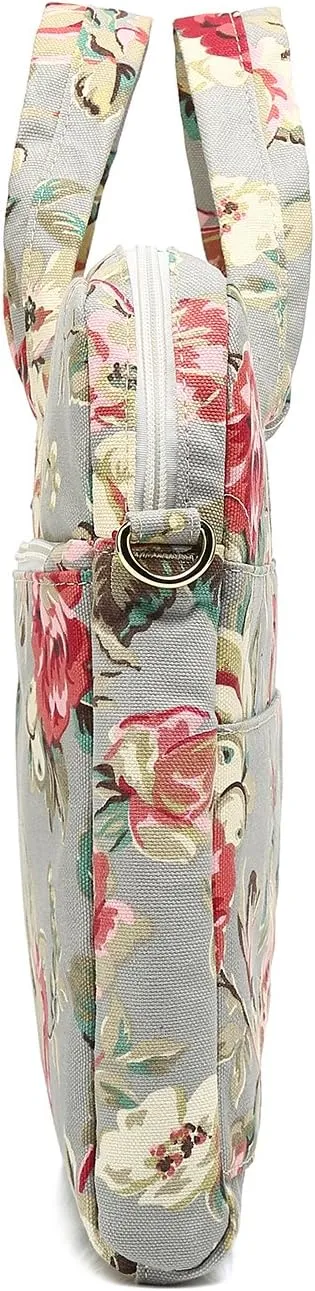 Canvaslove Grey Rose Pattern Waterproof Laptop Shoulder Messenger Bag Case With Rebound Bubble Protection for MacBook Pro 16 inch,LG Gram 16 inch and 15 inch-15.6 inch laptop