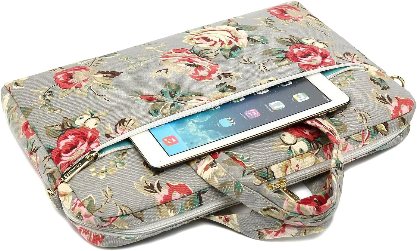 Canvaslove Grey Rose Waterproof Laptop Shoulder Messenger Bag Case With Rebound Bubble Protection for MacBook Air 13 inch,MacBook 14 inch and 13 inch-14 inch Laptop