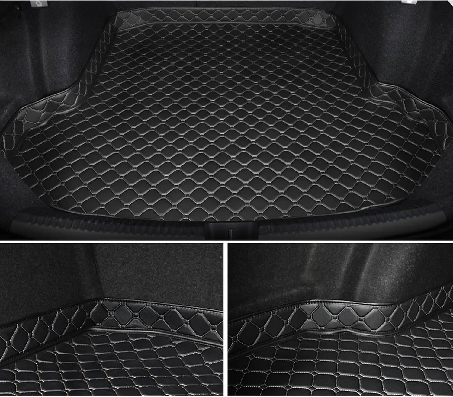 Car Leather Cargo Liners for Genesis G80 EV Pure Electric 2023 2024, Full Coverage Rear Trunk Liner Mats Waterproof Anti-Scratch Protector Pad,Black Beige
