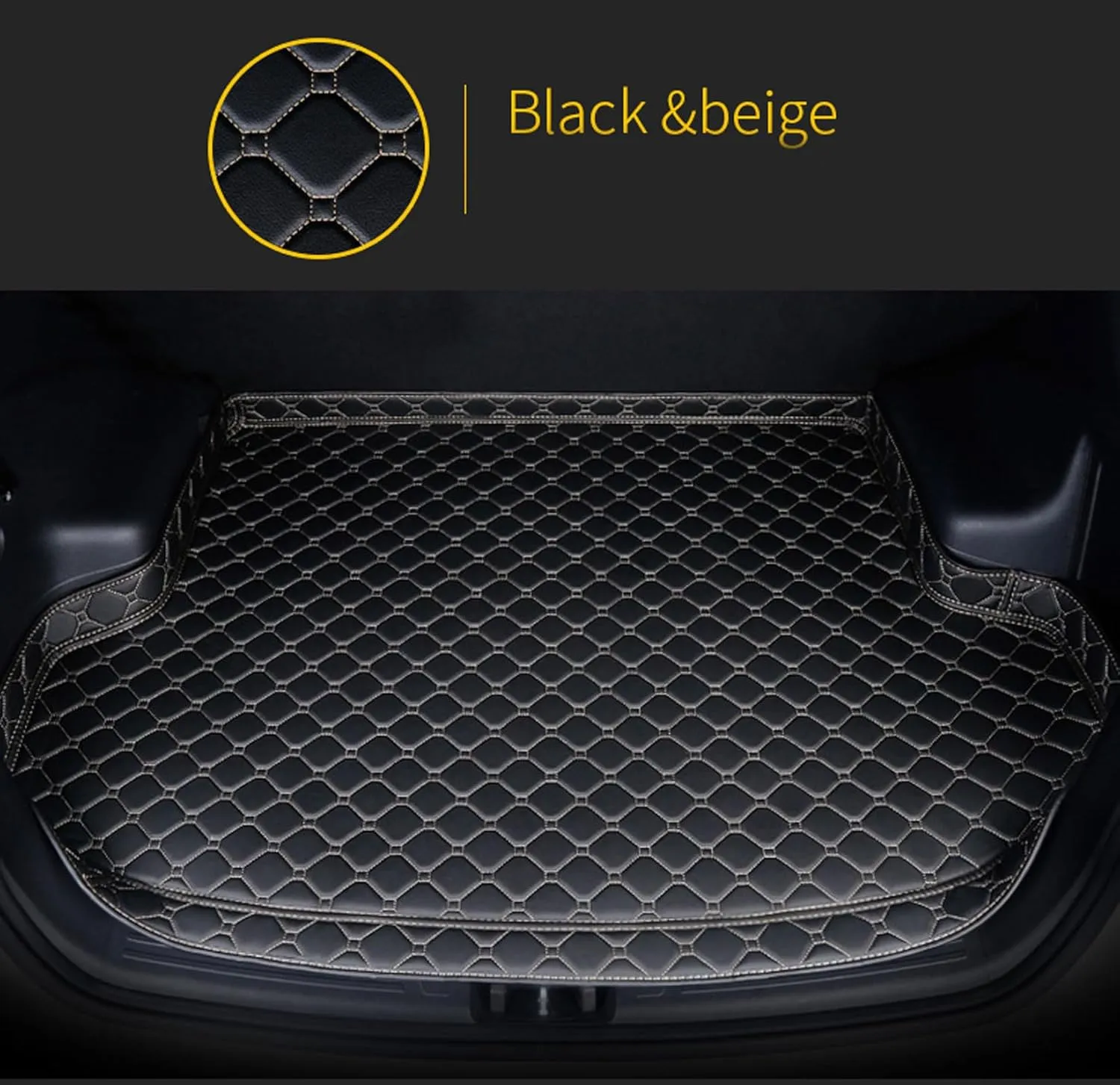 Car Leather Cargo Liners for Genesis G80 EV Pure Electric 2023 2024, Full Coverage Rear Trunk Liner Mats Waterproof Anti-Scratch Protector Pad,Black Beige