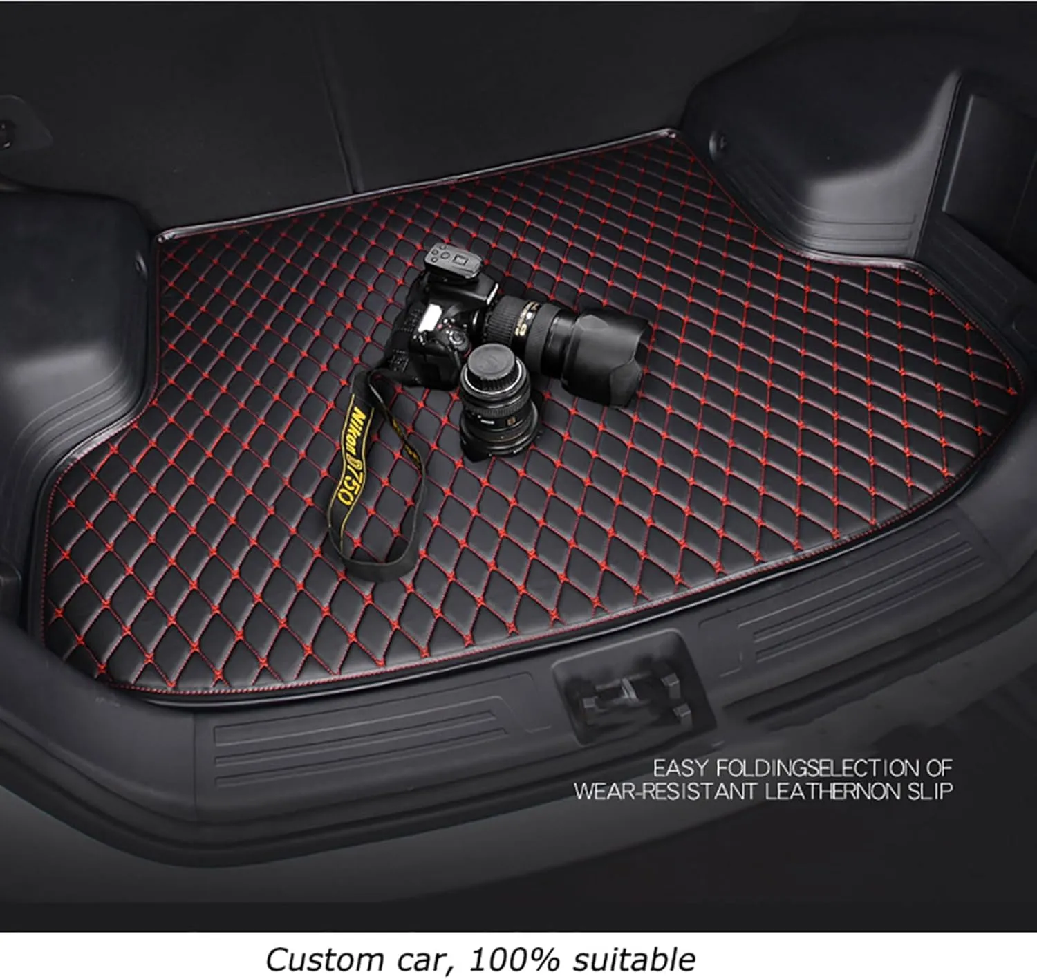 Car Leather Cargo Liners for Genesis G80 EV Pure Electric 2023 2024, Full Coverage Rear Trunk Liner Mats Waterproof Anti-Scratch Protector Pad,Black Beige