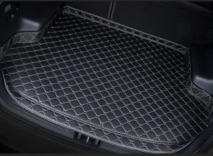 Car Leather Cargo Liners for Genesis G80 EV Pure Electric 2023 2024, Full Coverage Rear Trunk Liner Mats Waterproof Anti-Scratch Protector Pad,Black Beige