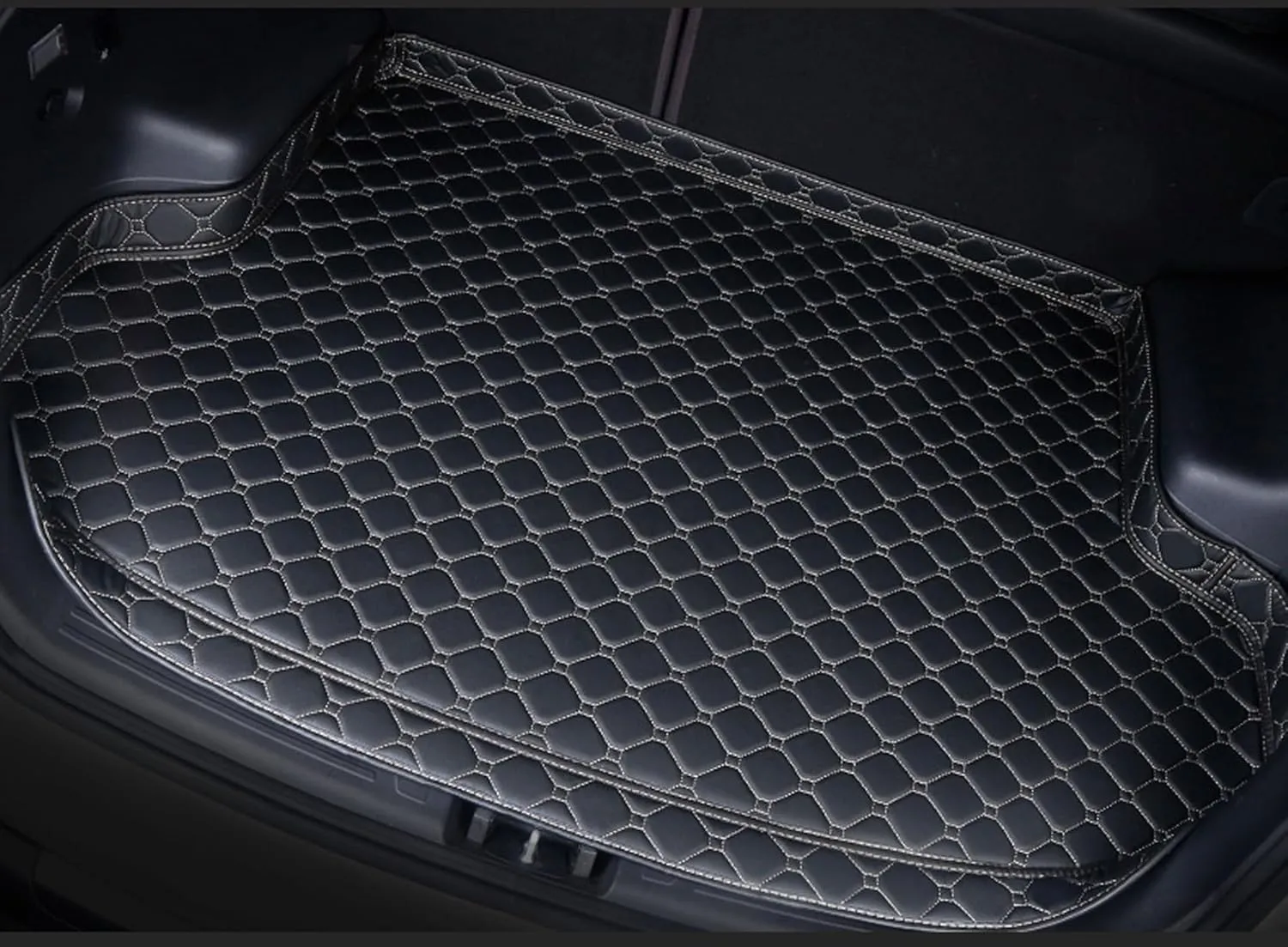 Car Leather Cargo Liners for Genesis G80 EV Pure Electric 2023 2024, Full Coverage Rear Trunk Liner Mats Waterproof Anti-Scratch Protector Pad,Black Beige