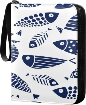 Card Binder 4 Pocket, Trading Card Binder Holder Fits 400 Cards with 50 Sleeves, Card Collection Binder Album Book Holder for Baseball Football Games Cards, Blue Fishes