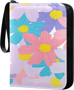 Card Binder 4 Pocket, Trading Card Binder Holder Fits 400 Cards with 50 Sleeves, Card Collection Binder Album Book Holder for Baseball Football Games Cards, Colorful Flowers