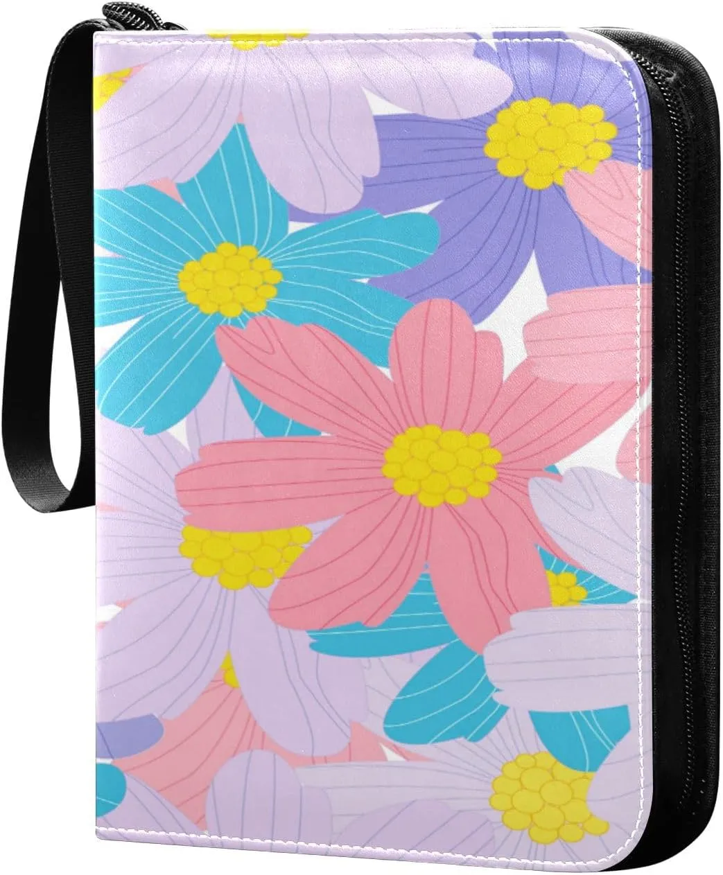Card Binder 4 Pocket, Trading Card Binder Holder Fits 400 Cards with 50 Sleeves, Card Collection Binder Album Book Holder for Baseball Football Games Cards, Colorful Flowers