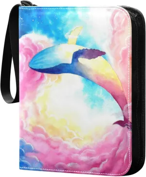 Card Binder 4 Pocket, Trading Card Binder Holder Fits 400 Cards with 50 Sleeves, Card Collection Binder Album Book Holder for Baseball Football Games Cards, Watercolor Painting Whale