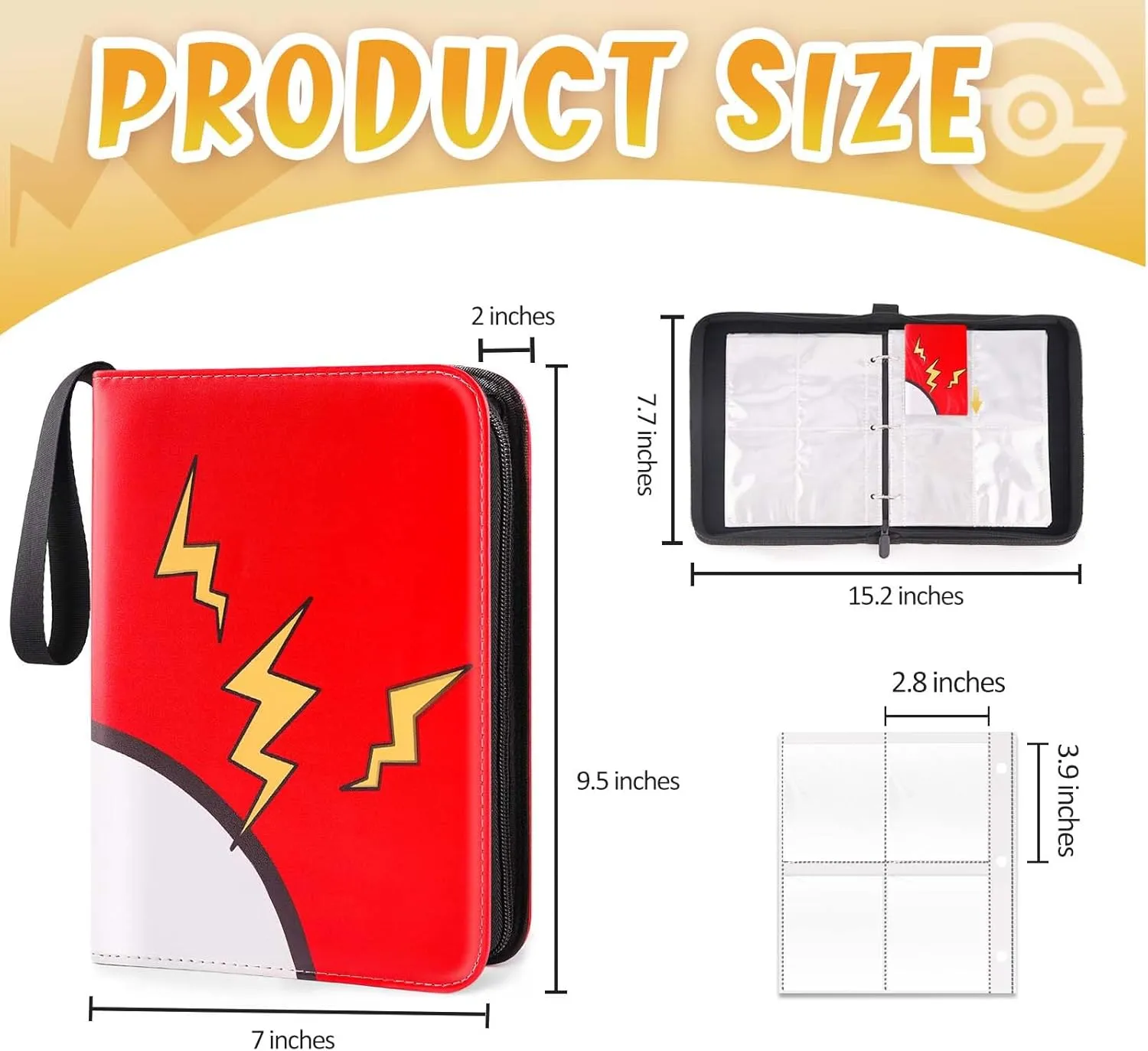 Card Binder 4-Pockets, 400 Pockets Card Holder with 50 Removable Sleeves, Trading Card Collector Zipper Album Holder, Red