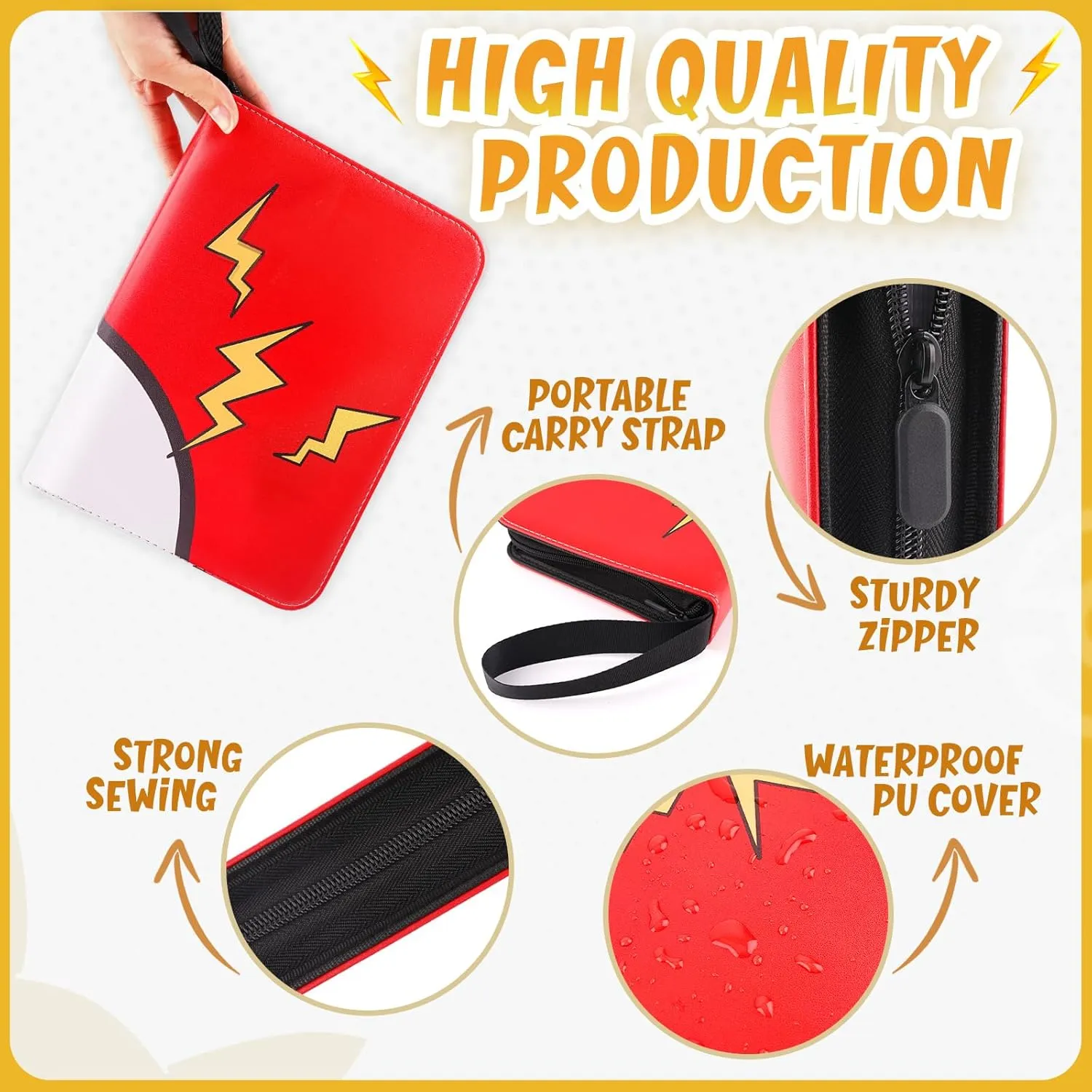 Card Binder 4-Pockets, 400 Pockets Card Holder with 50 Removable Sleeves, Trading Card Collector Zipper Album Holder, Red