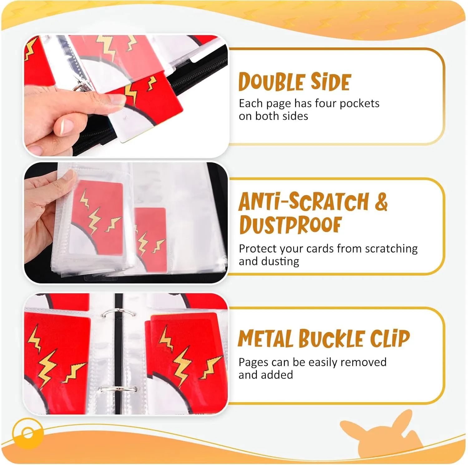 Card Binder 4-Pockets, 400 Pockets Card Holder with 50 Removable Sleeves, Trading Card Collector Zipper Album Holder, Red
