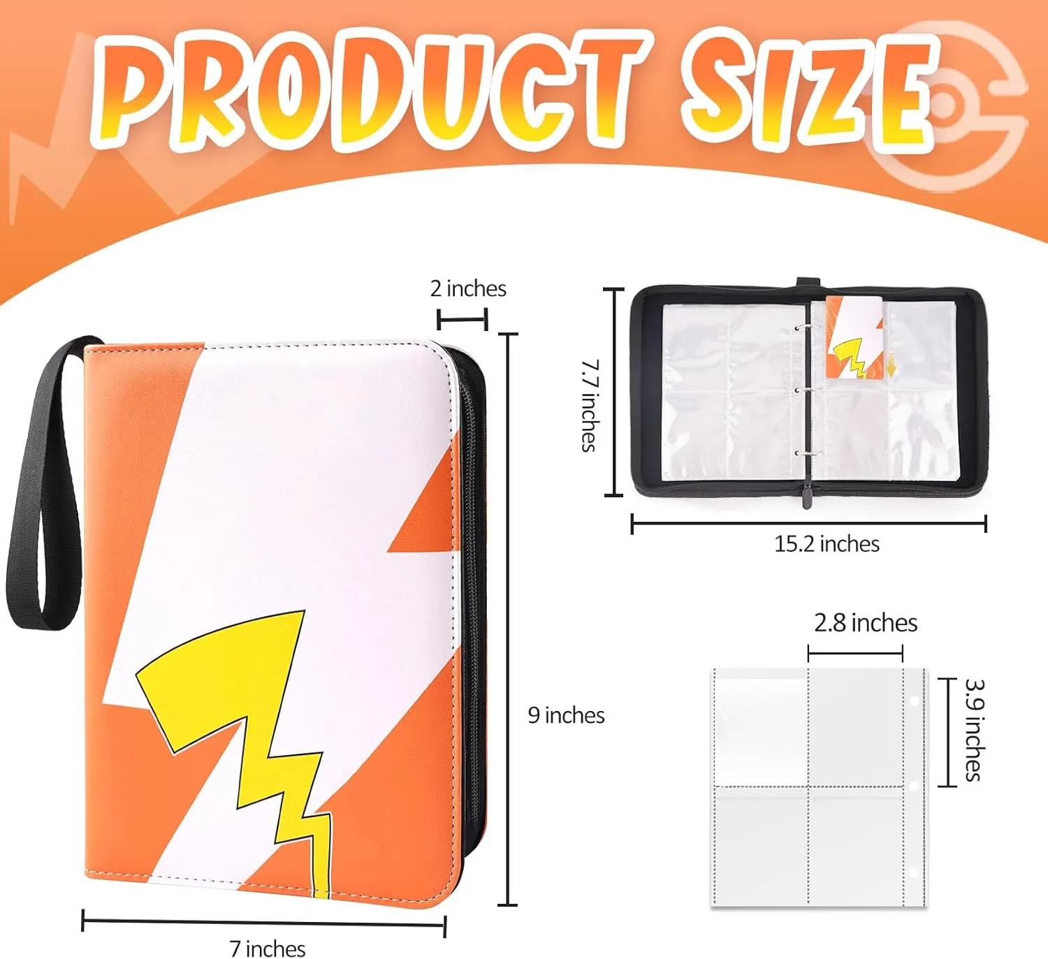Card Binder 4-Pockets, 400 Pockets Card Holder with 50 Removable Sleeves, Trading Card Collector Zipper Album Holder, Yellow