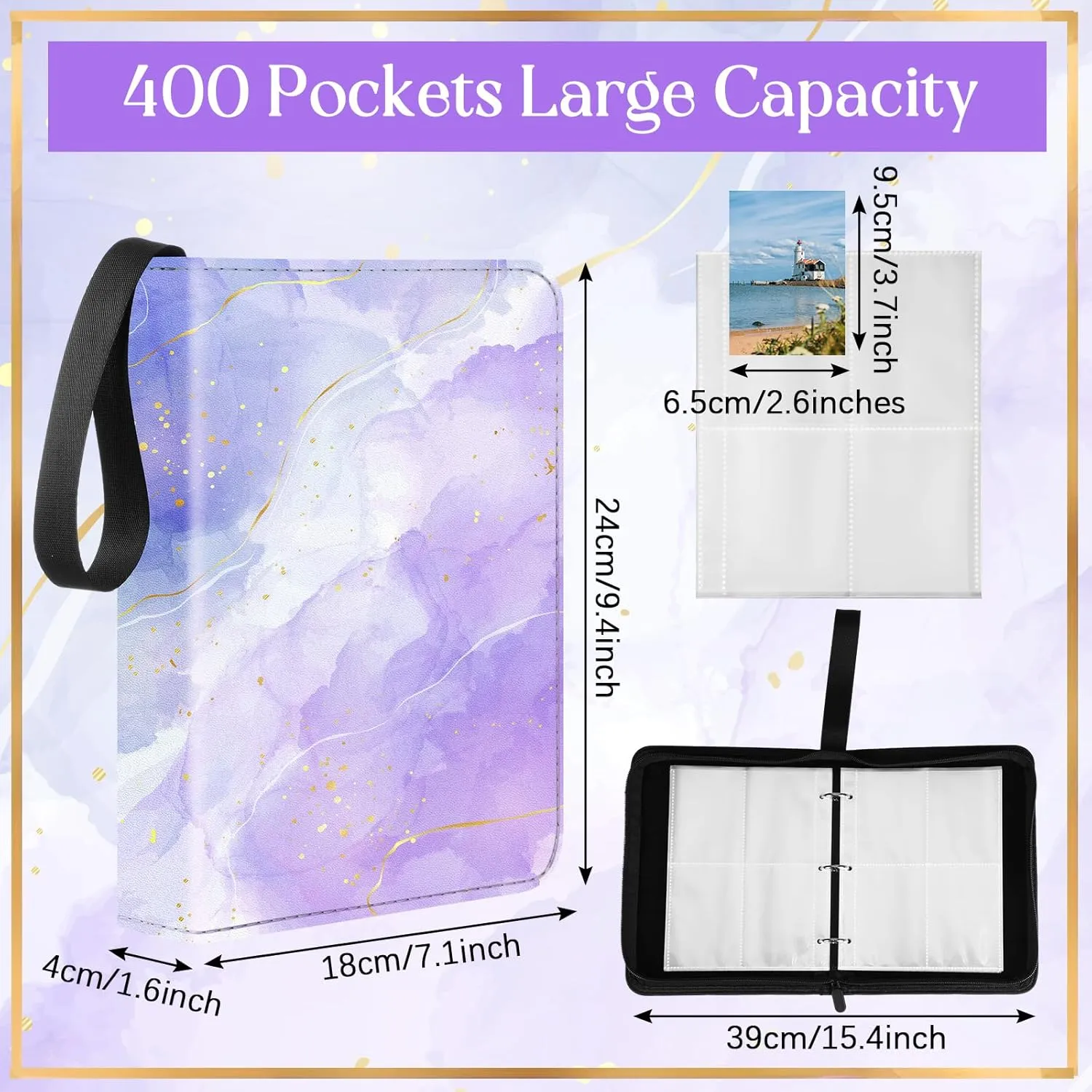 Card Binder 4/9 Pocket PU Waterproof Trading Binder Compatible with Mtg/ygo/tcg for 400/900 Portable Album Holder with Zipper Wristband Card Organizer