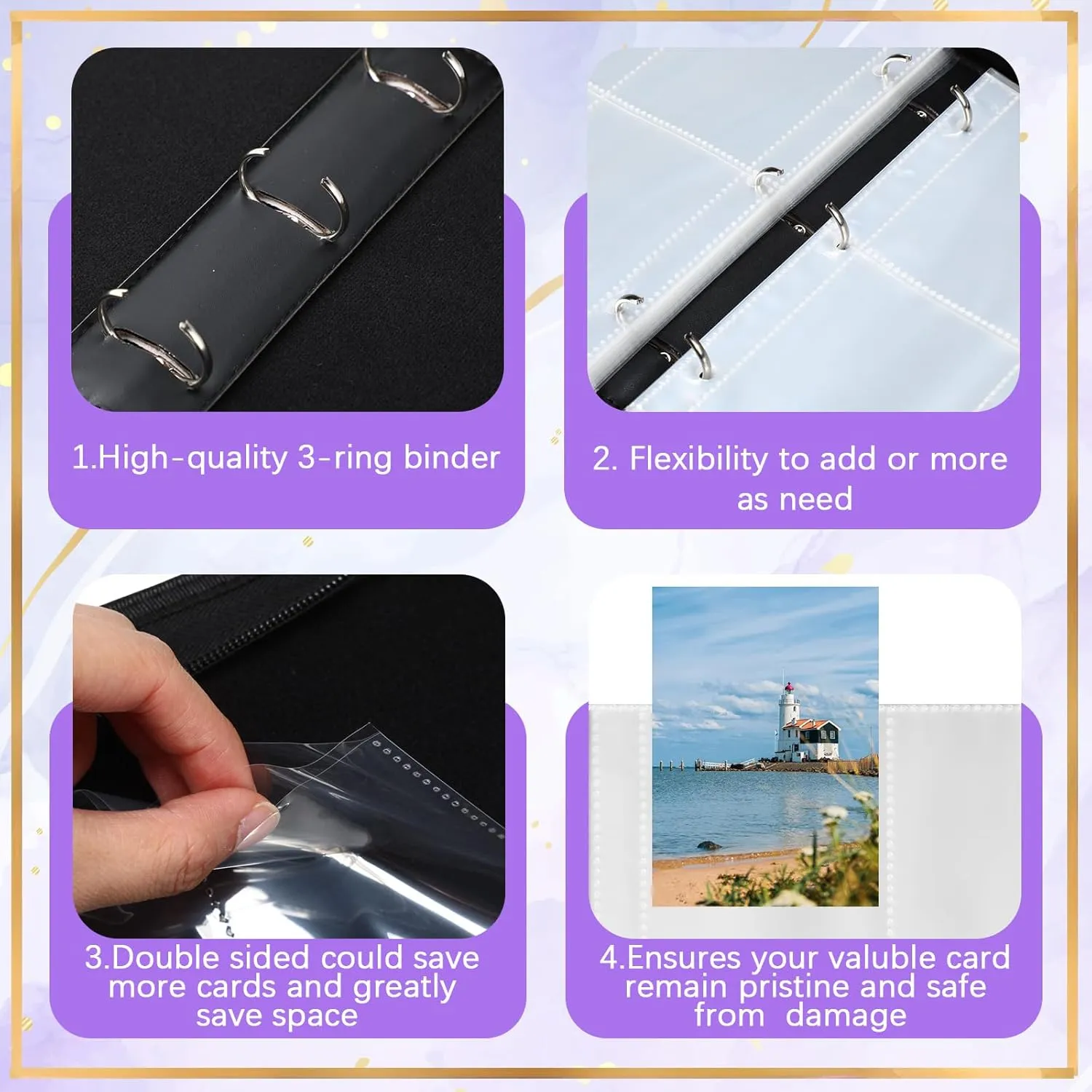 Card Binder 4/9 Pocket PU Waterproof Trading Binder Compatible with Mtg/ygo/tcg for 400/900 Portable Album Holder with Zipper Wristband Card Organizer