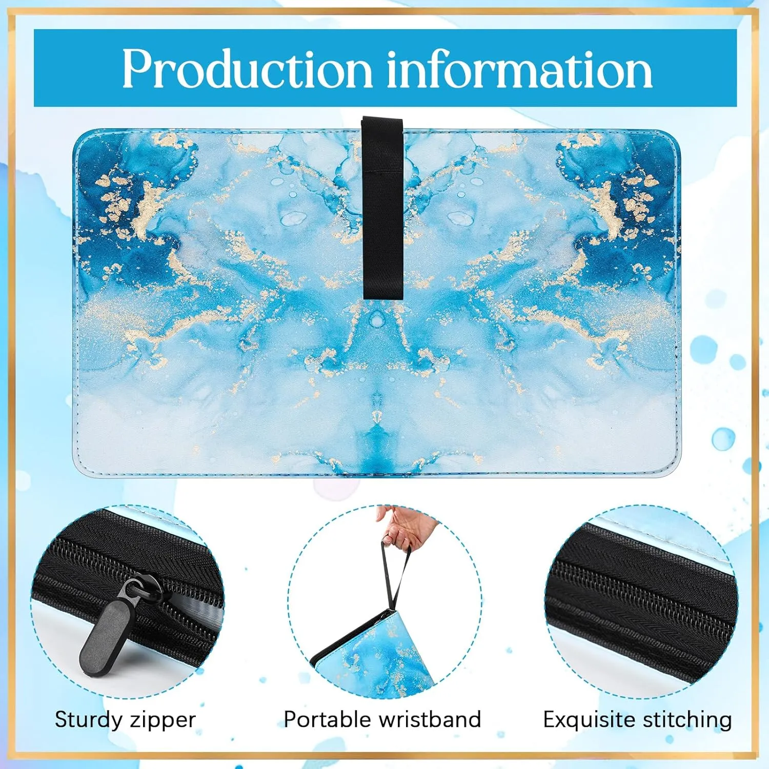 Card Binder 4/9 Pocket PU Waterproof Trading Binder Compatible with MTG/ygo/TCG for 400/900 Portable Album Holder with Zipper Wristband Card Organizer(Blue Marble,13.4 x 10.6 x 2 Inch)