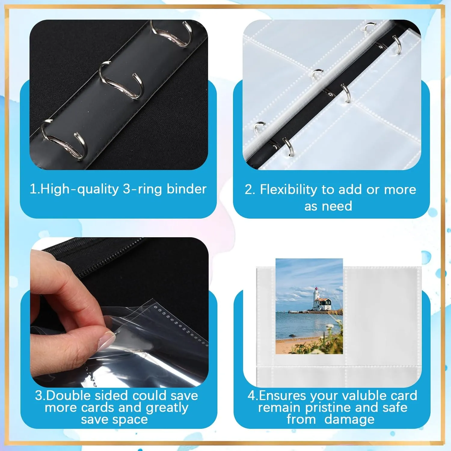 Card Binder 4/9 Pocket PU Waterproof Trading Binder Compatible with MTG/ygo/TCG for 400/900 Portable Album Holder with Zipper Wristband Card Organizer(Blue Marble,13.4 x 10.6 x 2 Inch)