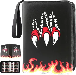Card Binder 9-Pockets, 900 Pockets Card Holder with 50 Removable Sleeves, Trading Card Collector Zipper Album Holder - Black Red