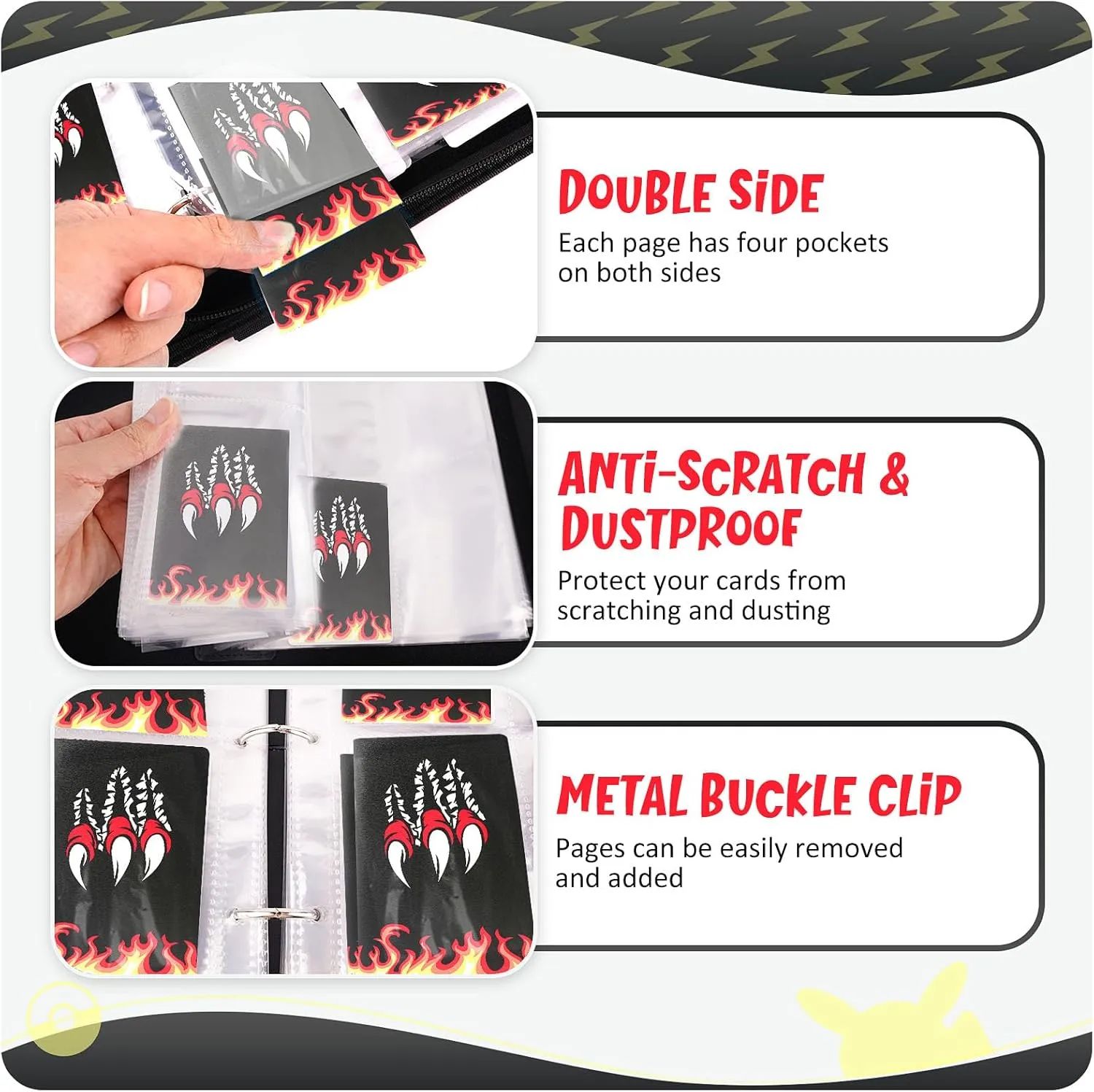 Card Binder 9-Pockets, 900 Pockets Card Holder with 50 Removable Sleeves, Trading Card Collector Zipper Album Holder - Black Red