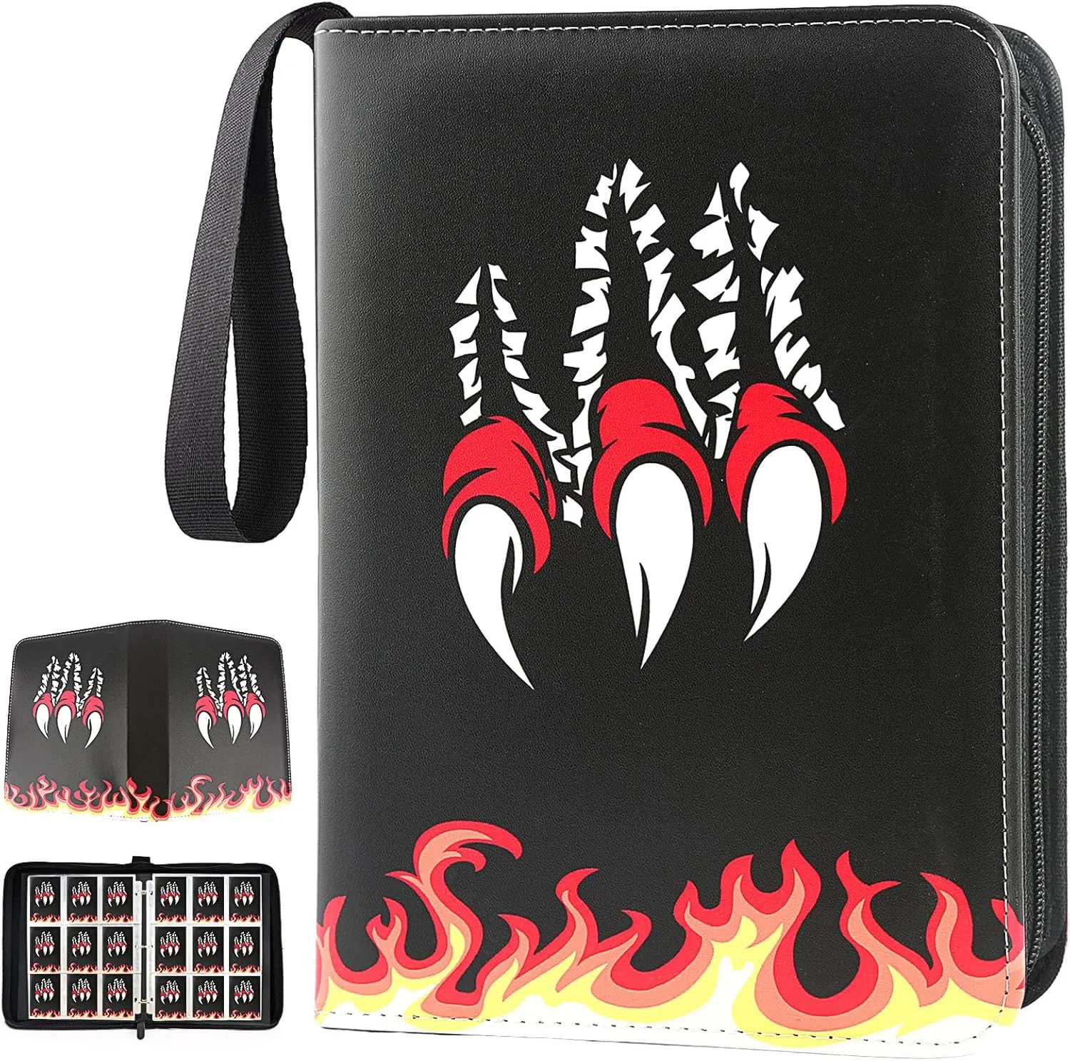 Card Binder 9-Pockets, 900 Pockets Card Holder with 50 Removable Sleeves, Trading Card Collector Zipper Album Holder - Black Red