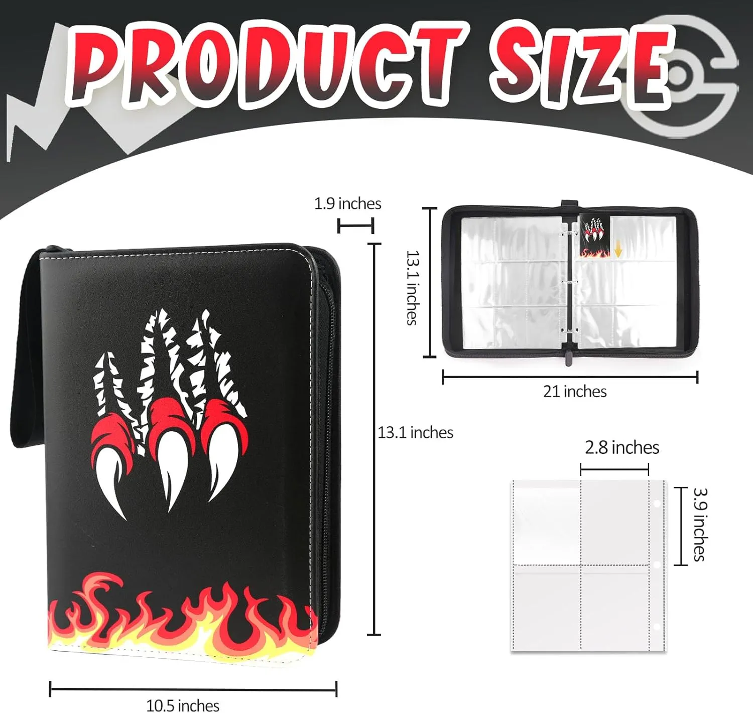 Card Binder 9-Pockets, 900 Pockets Card Holder with 50 Removable Sleeves, Trading Card Collector Zipper Album Holder - Black Red