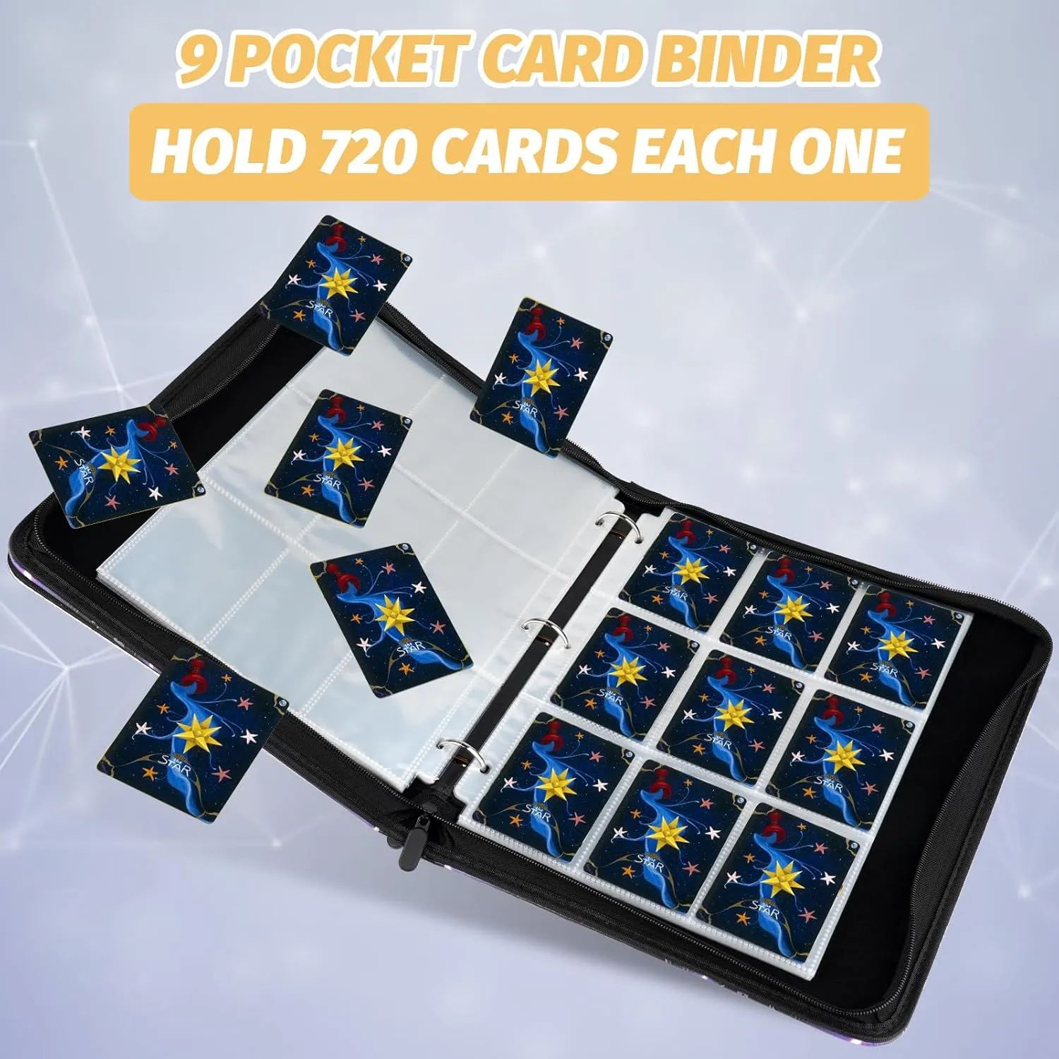 Card Binder for MTG Cards, Premium 9 Pocket Card Binder for Trading Cards, 720 Double Sided Pocket Collector Card Album for Standard Cards,Card Collection Folder for YGO/PTCG/Game Cards (Purple Print)