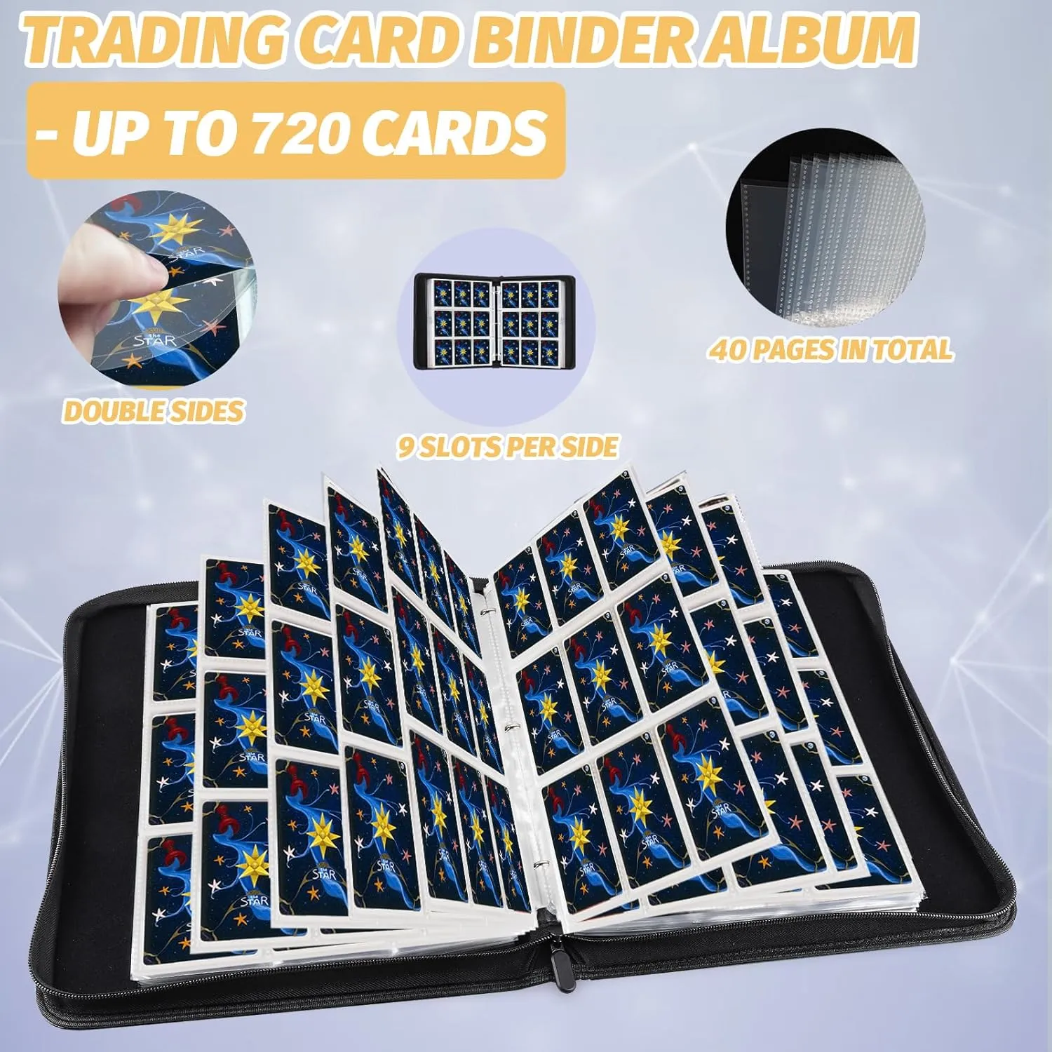 Card Binder for MTG Cards, Premium 9 Pocket Card Binder for Trading Cards, 720 Double Sided Pocket Collector Card Album for Standard Cards,Card Collection Folder for YGO/PTCG/Game Cards (Purple Print)